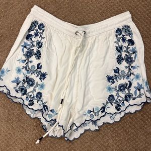 abercrombie fitch linen blend tassel shorts white blue size xs